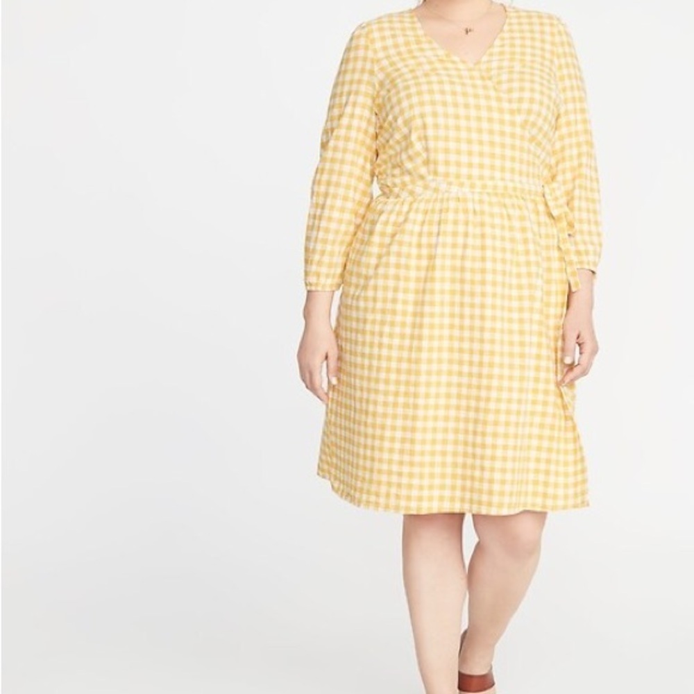 Old Navy Mustard Checkered Long Sleeve Dress
